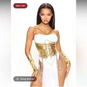 Sexy Goddess 3 Piece Costume Set White/Gold -bodysuit w drape all included